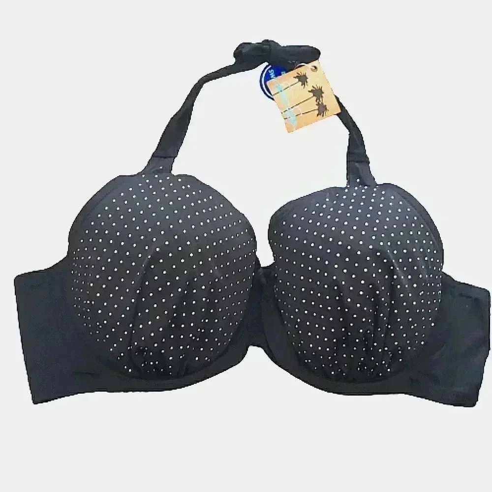 42 DD Swim Haltertop Chic Black Gold Resort Pool Sexy Coastal Beach NWT